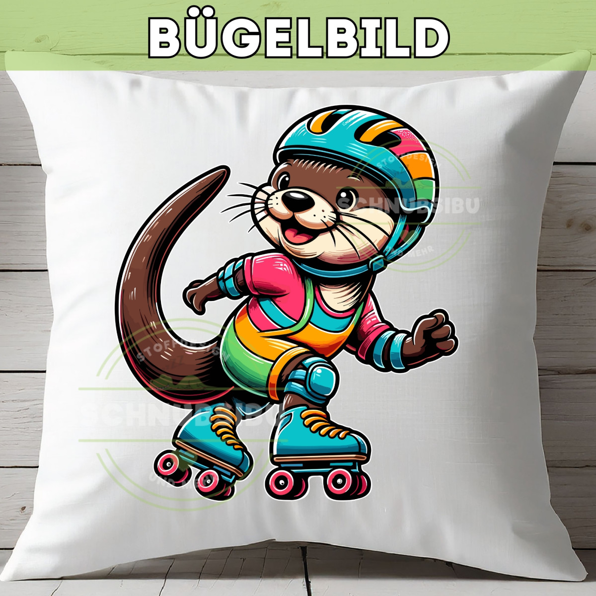 Bügelbild Otter auf Rollschuhen